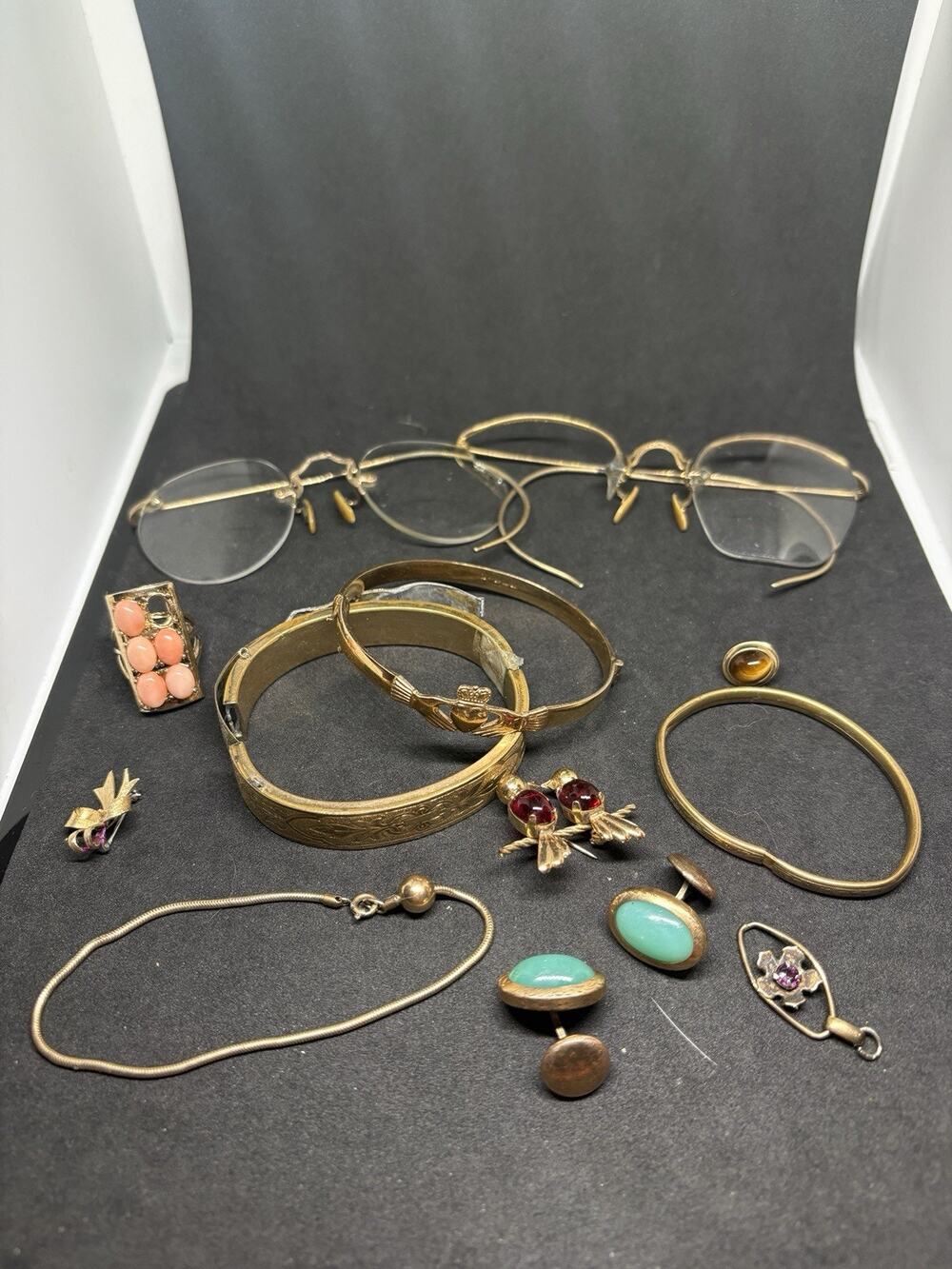 Vintage Victorian 1/10 1/20 12k 18ct Gold Filled Bangle Bracelet Pin Jewelry Lot